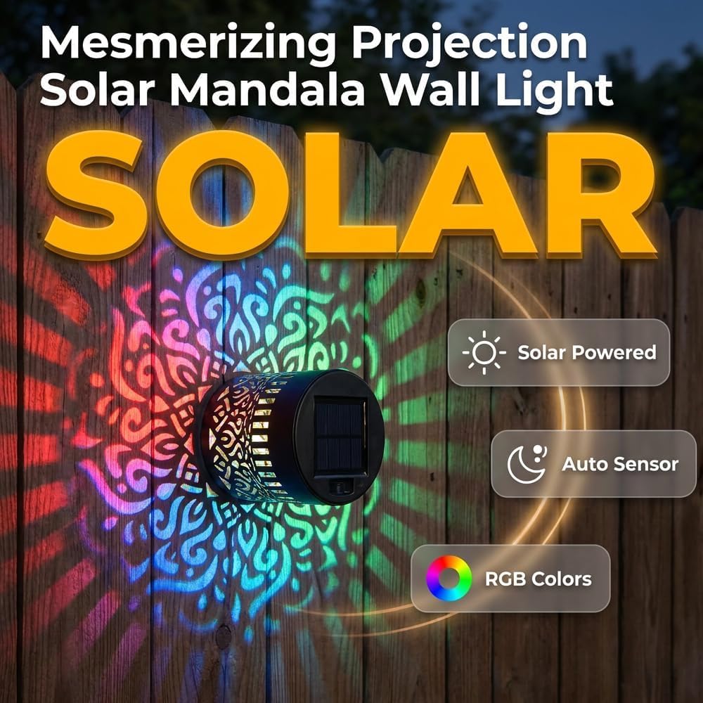 Seven-Color Changing Solar Mandala Wall Light, Outdoor Projection
