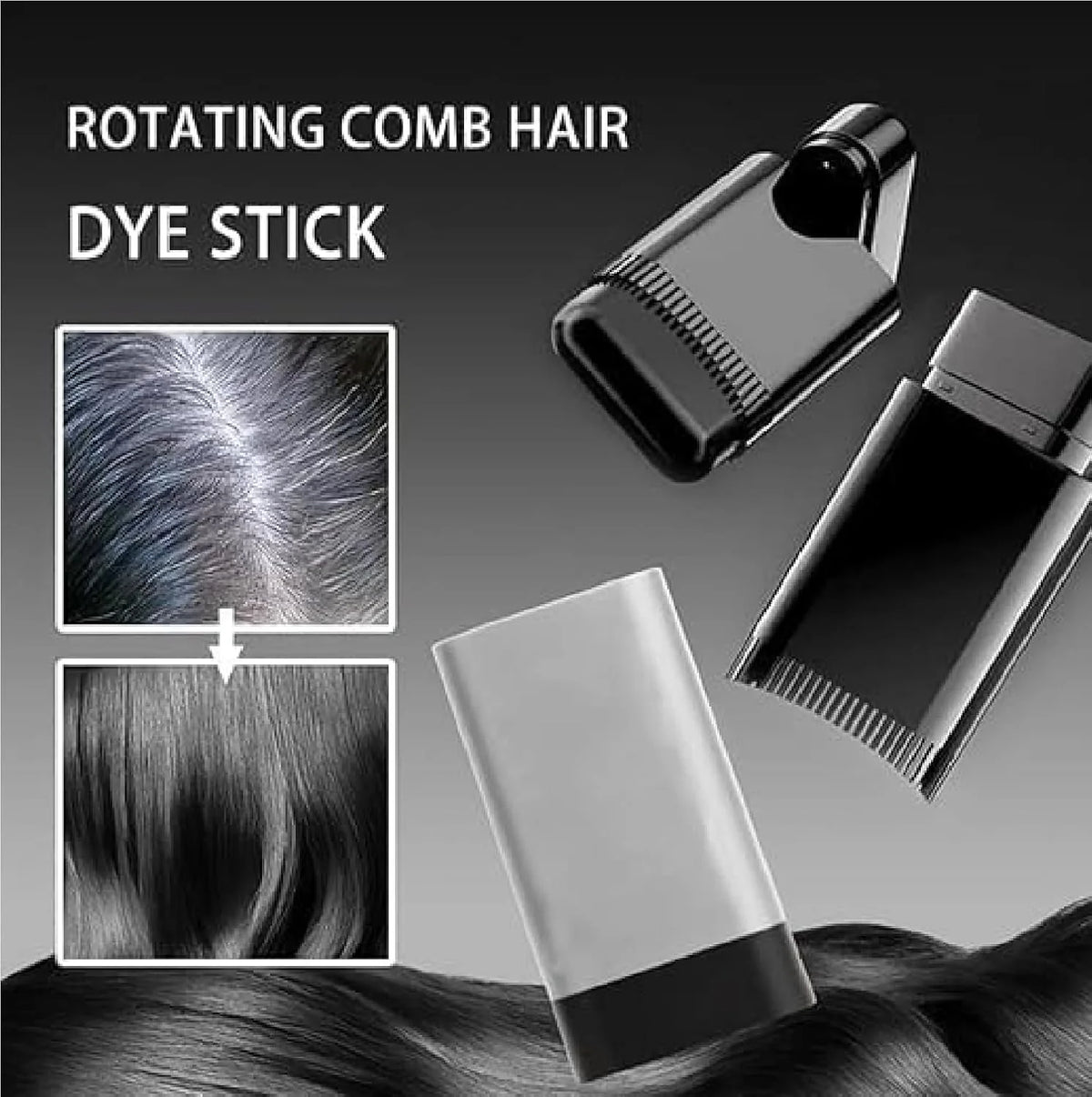 Instant Hair Color Stick & Dye Comb (Black, 20g) – Root Touch Up Stick to Cover Gray Hair