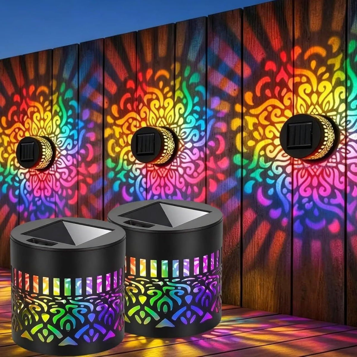 Seven-Color Changing Solar Mandala Wall Light, Outdoor Projection