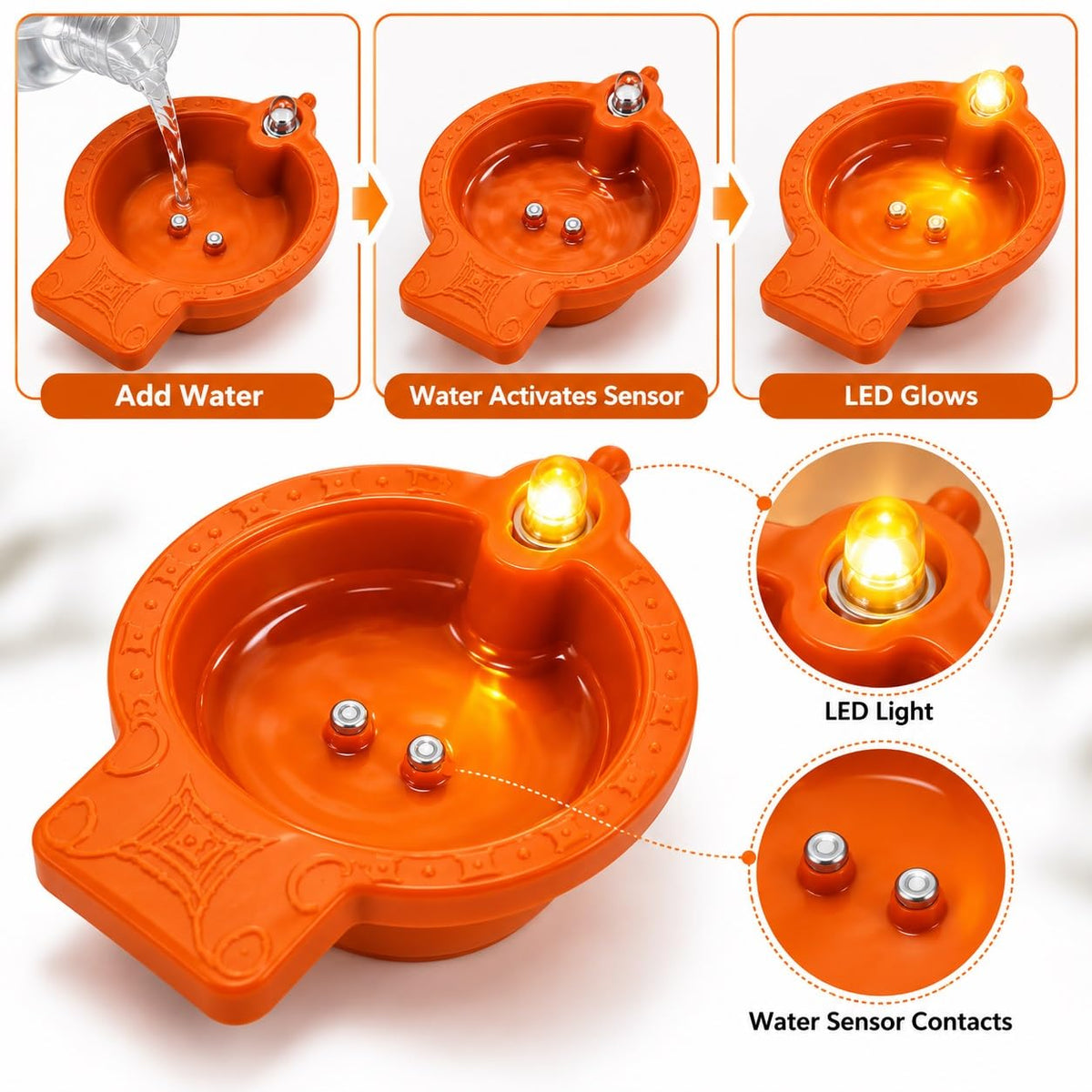 Water Sensor LED Diya for Pooja Pack of 24