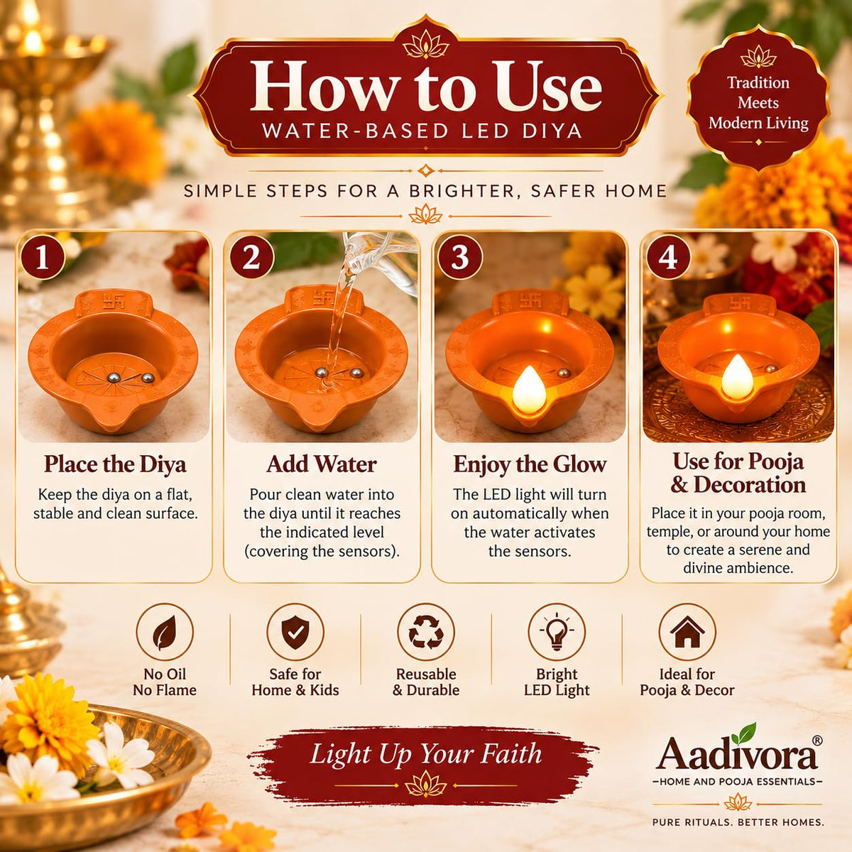 Water Sensor LED Diya for Pooja Pack of 24