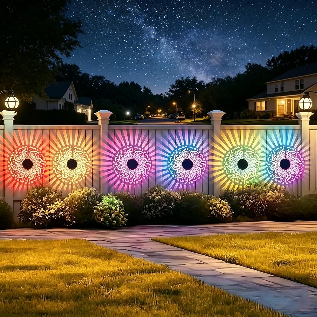 Seven-Color Changing Solar Mandala Wall Light, Outdoor Projection