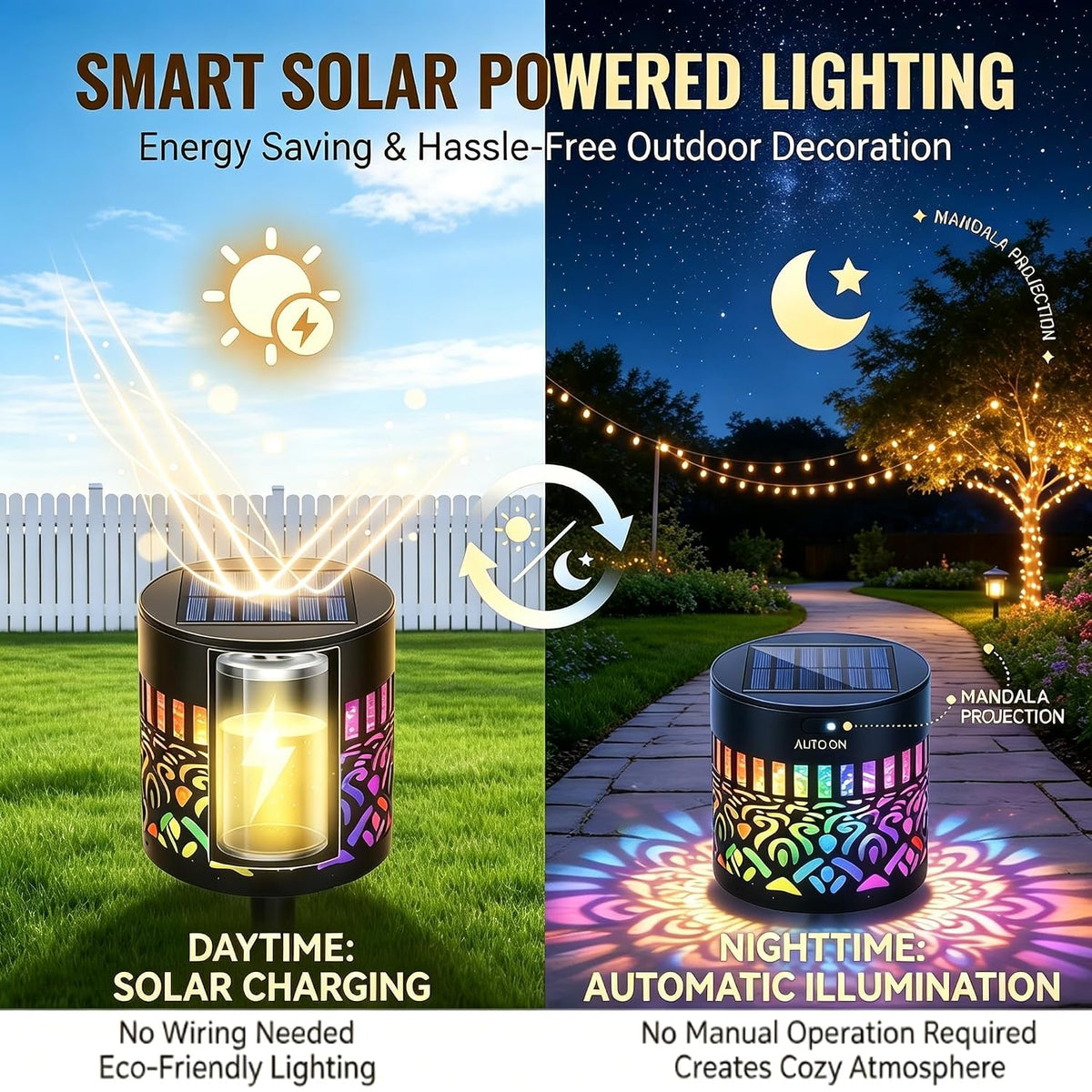 Seven-Color Changing Solar Mandala Wall Light, Outdoor Projection