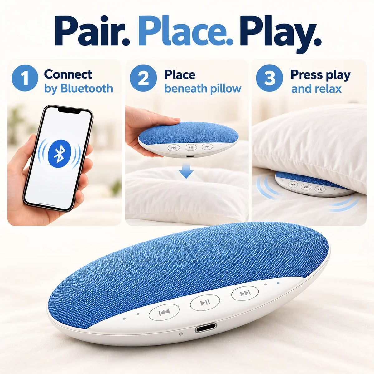 Pillow Speaker for Sleeping, Wireless Sleep Aid with White Noise