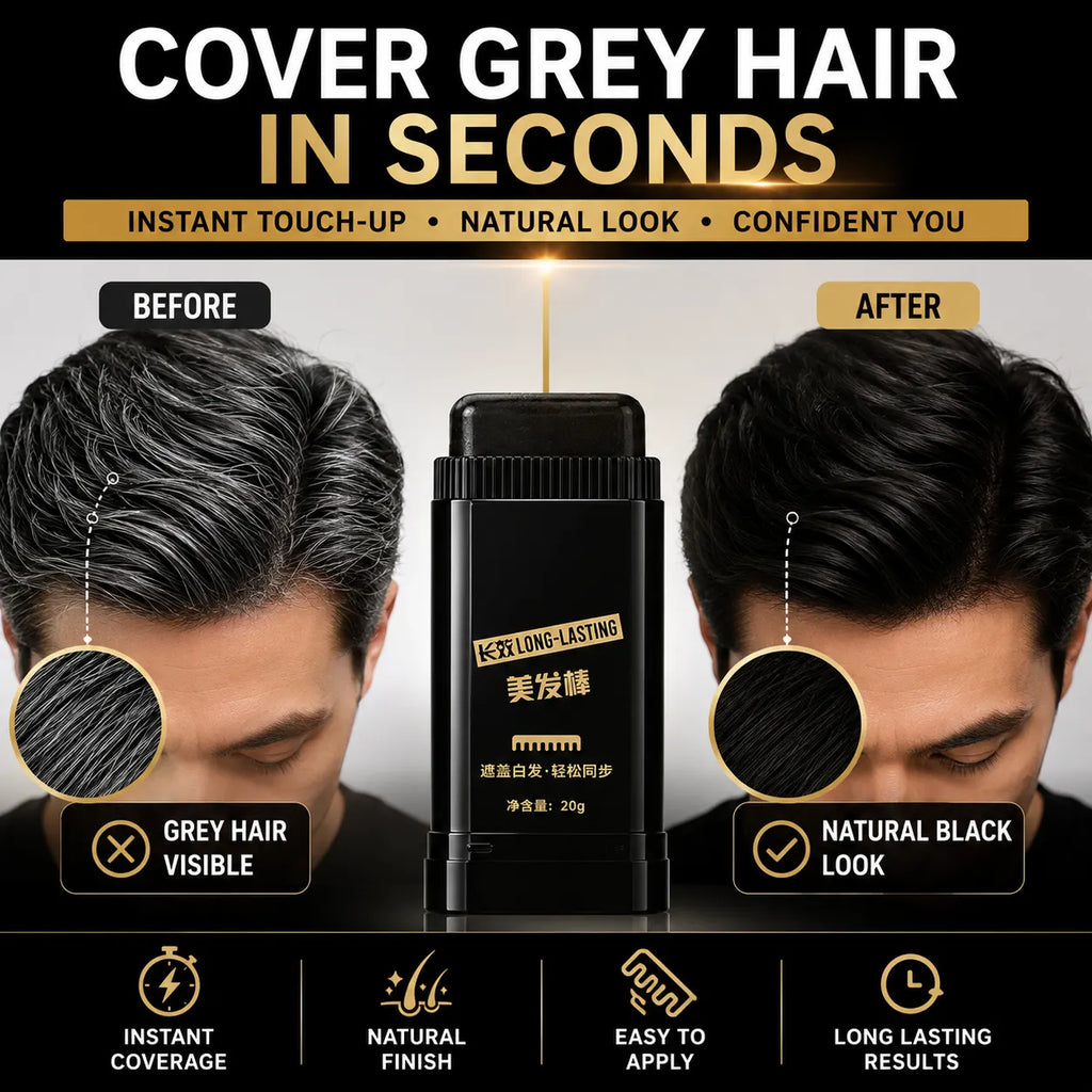 Instant Hair Color Stick & Dye Comb (Black, 20g) – Root Touch Up Stick to Cover Gray Hair