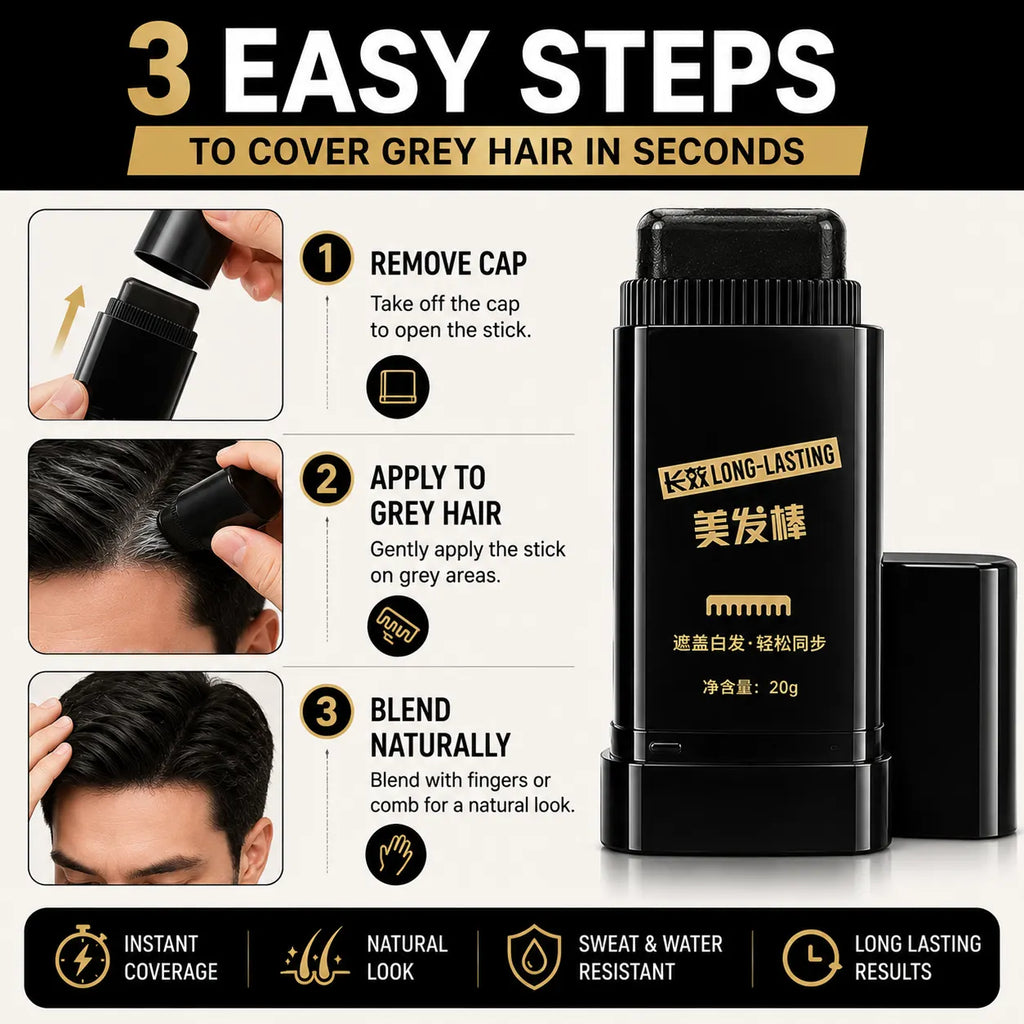 Instant Hair Color Stick & Dye Comb (Black, 20g) – Root Touch Up Stick to Cover Gray Hair