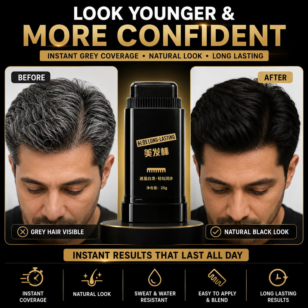 Instant Hair Color Stick & Dye Comb (Black, 20g) – Root Touch Up Stick to Cover Gray Hair