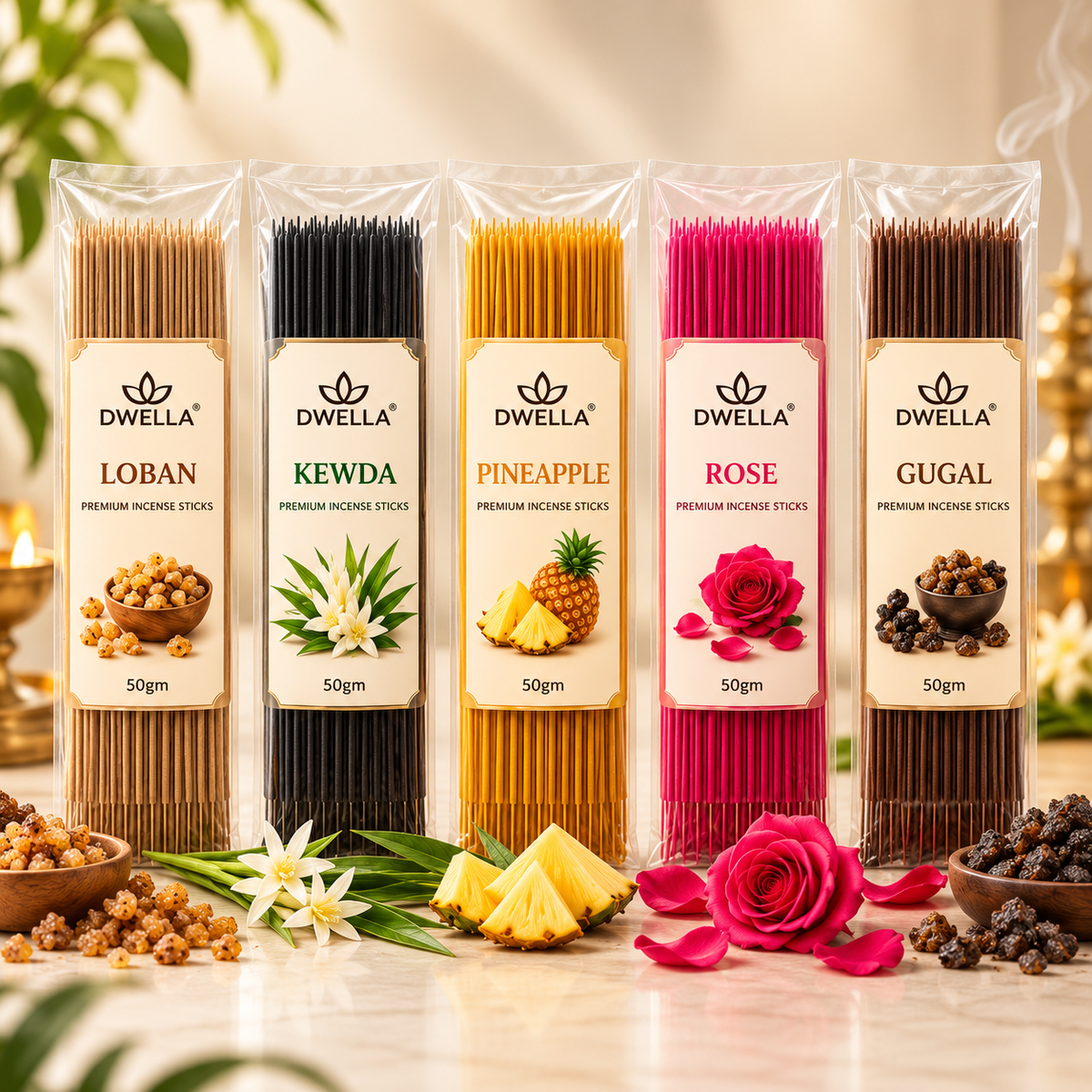 SWISAURA 4 Jar Incense Stick Combo – Mogra, Chandan, Rose & Lavender 300gram