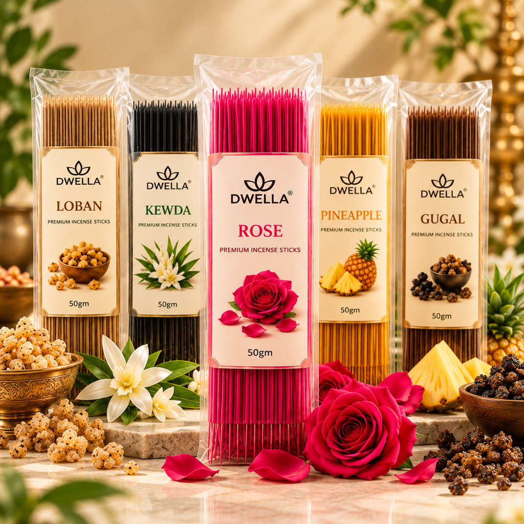 SWISAURA 4 Jar Incense Stick Combo – Mogra, Chandan, Rose & Lavender 300gram