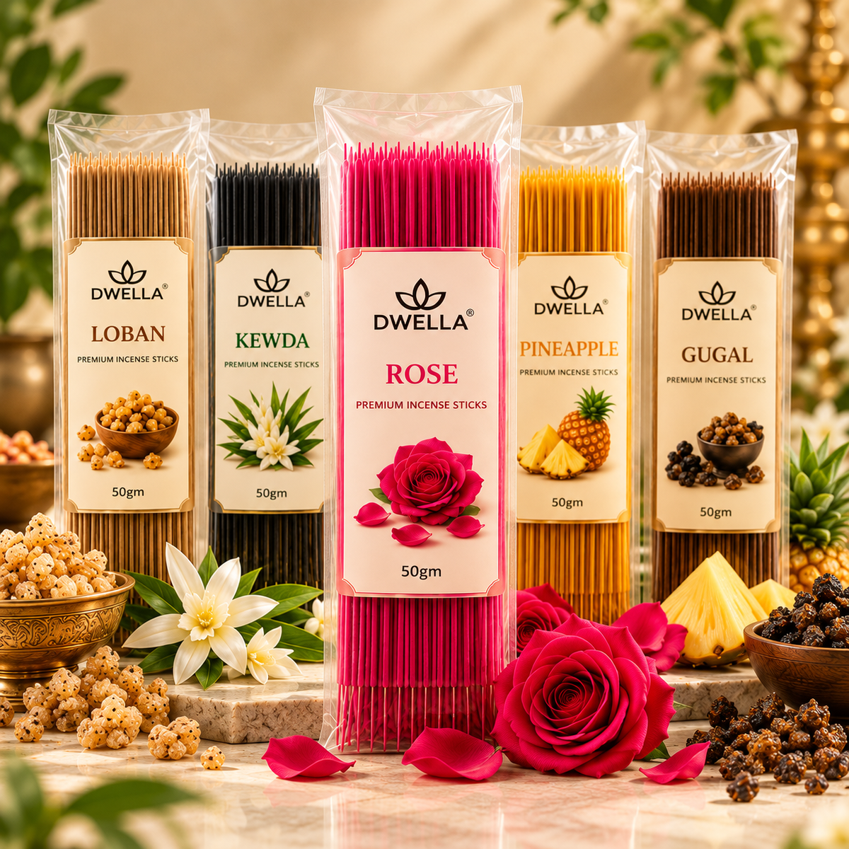 SWISAURA 4 Jar Incense Stick Combo – Mogra, Chandan, Rose & Lavender 300gram