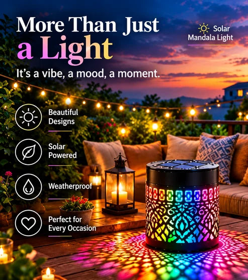 Seven-Color Changing Solar Mandala Wall Light, Outdoor Projection