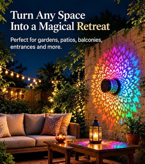 Seven-Color Changing Solar Mandala Wall Light, Outdoor Projection